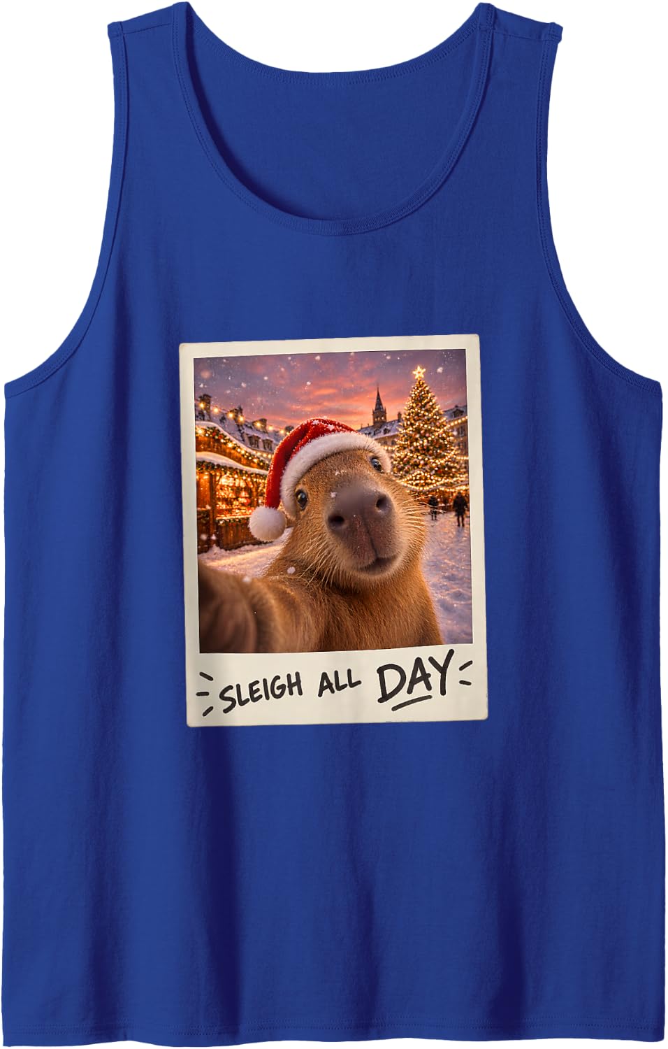 Sleigh All Day Capybara Christmas Funny Sleeveless Tank Top - Royal Blue