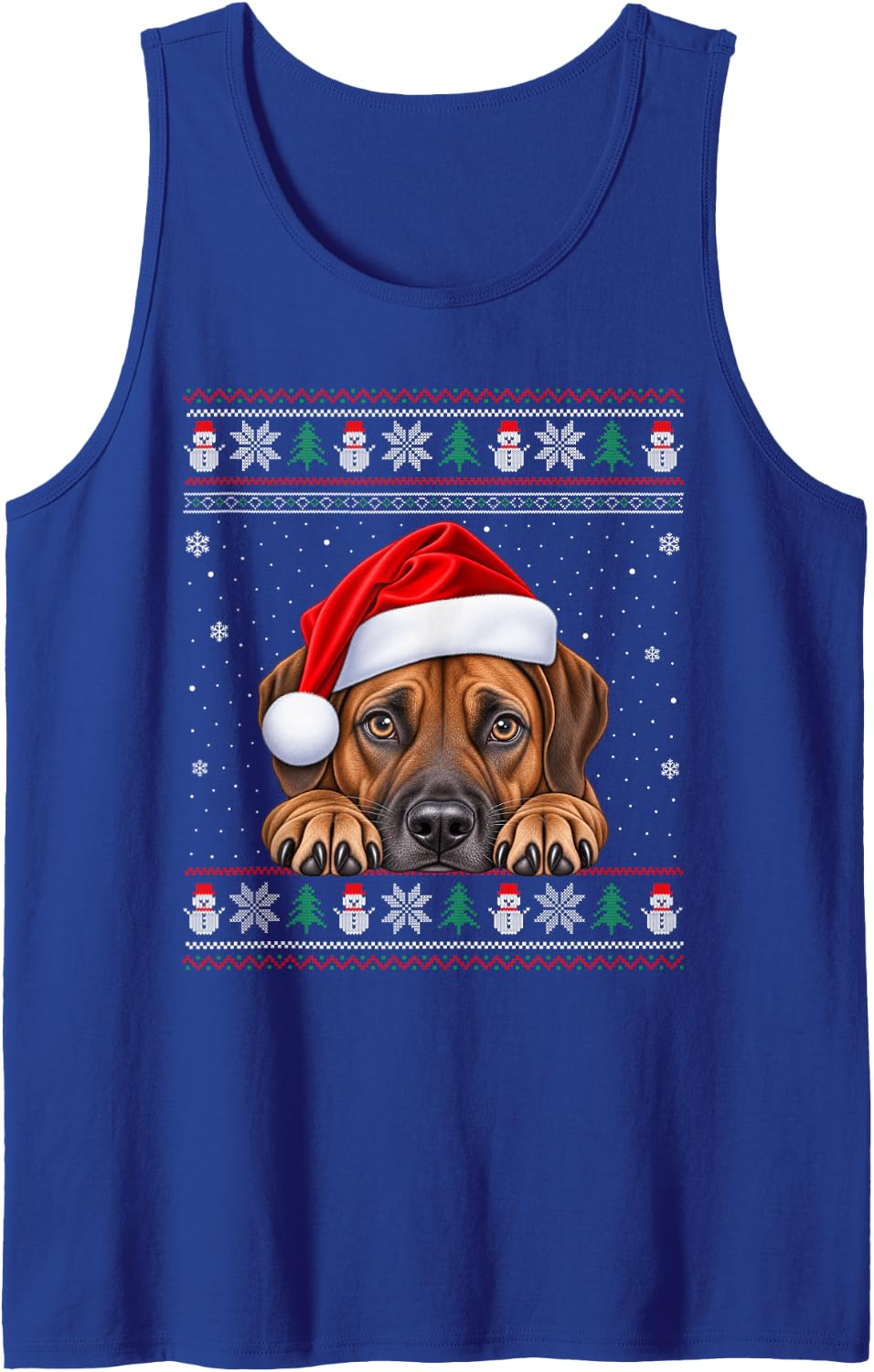 Rhodesian Ridgeback Ugly Christmas Sweater Santa Hat Dog Sleeveless Tank Top - Royal Blue