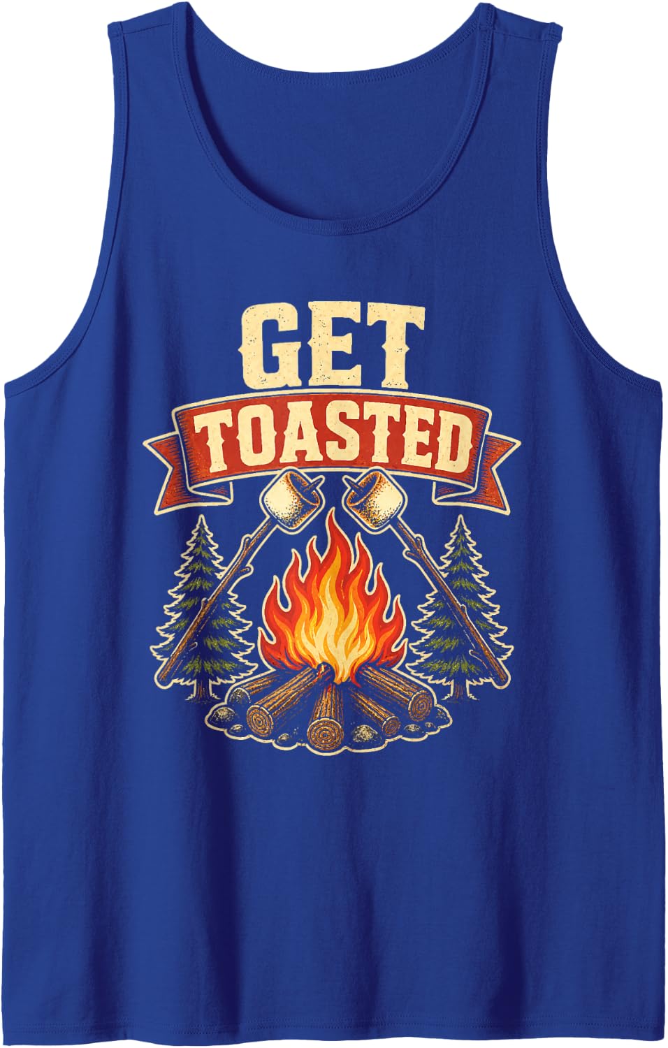 Camping Get Toasted Marshmallow Campfire S'Mores Camper Sleeveless Tank Top - Royal Blue