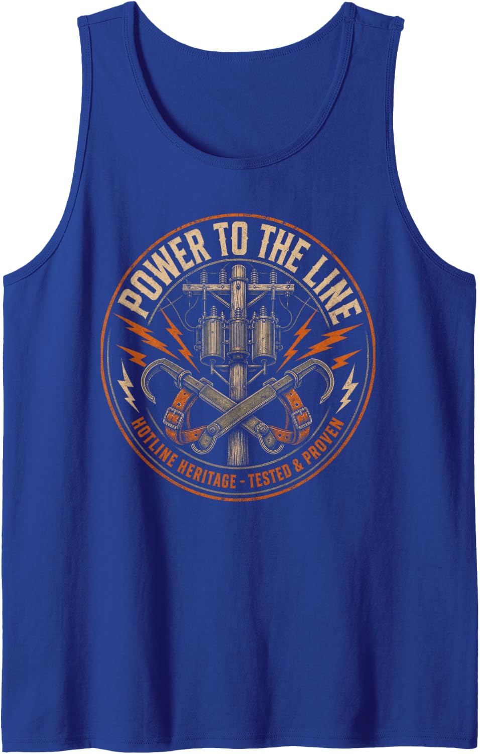 Power to The Line Electrical Utility Lineman Sleeveless Tank Top - Royal Blue