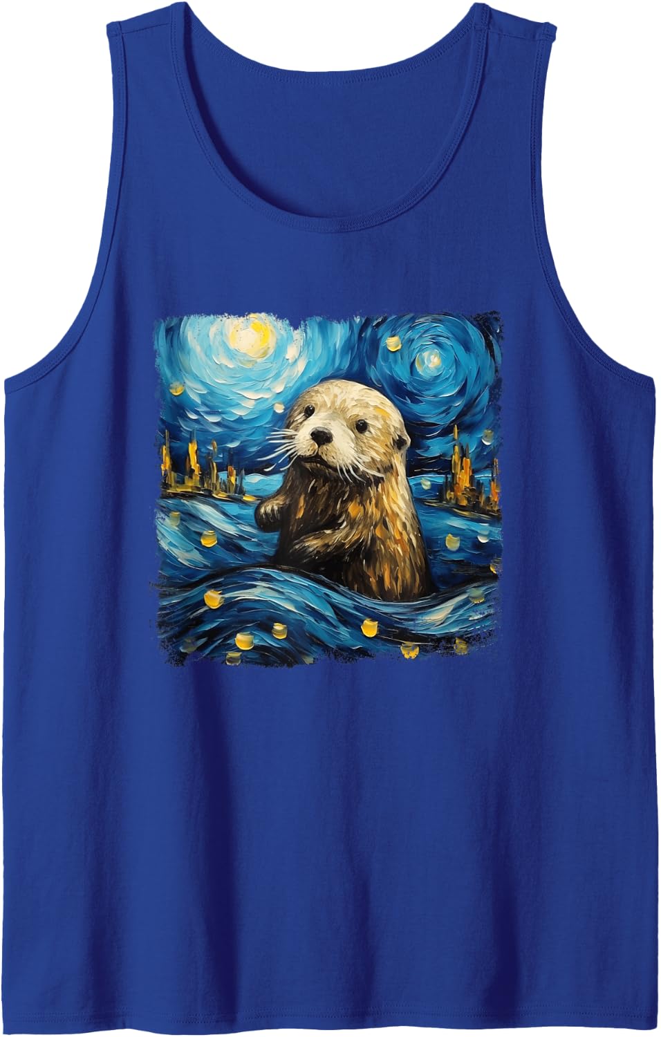 Otter Starry Night Otter Lover Sea Otter Painting Sleeveless Tank Top - Royal Blue