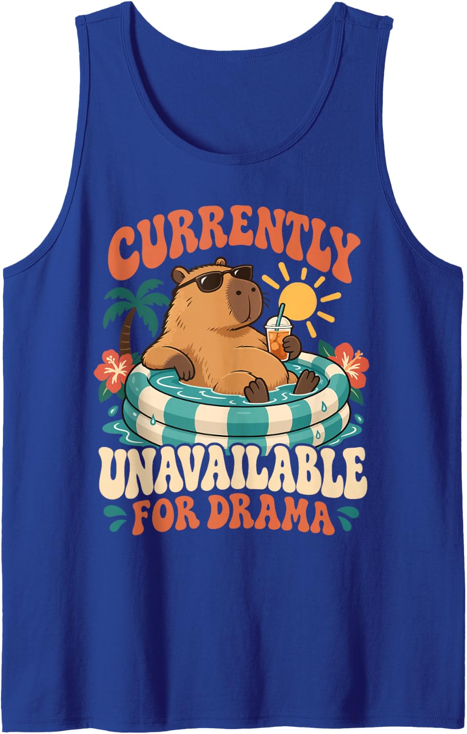 Funny Capybara Currently Unavailable for Drama Sleeveless Tank Top - Royal Blue