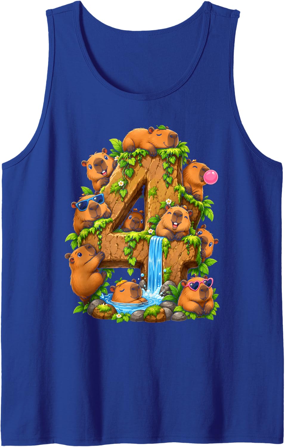 Capybara 4th Birthday Cappy Birthday Funny Capybara Lover Sleeveless Tank Top - Royal Blue