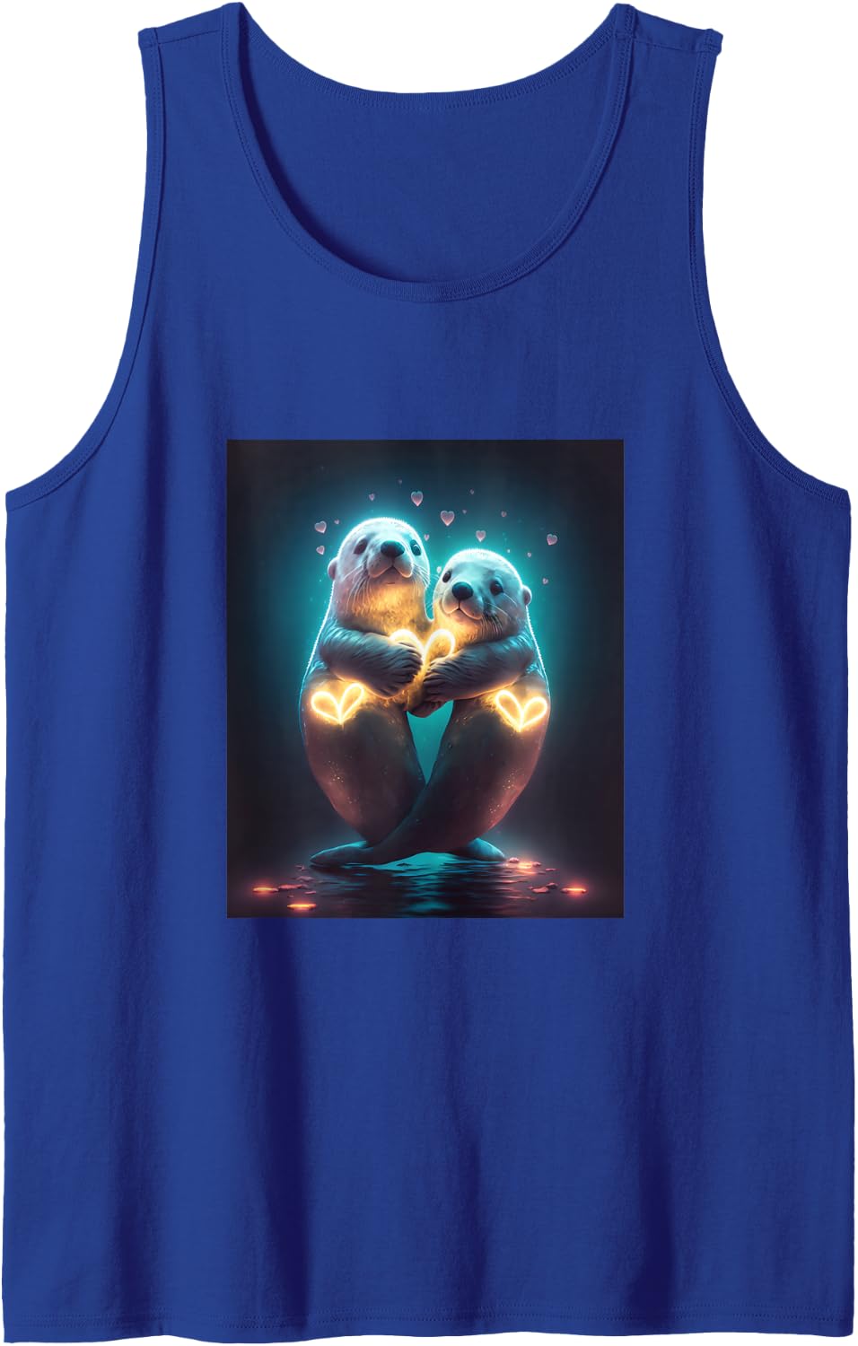 Kawaii Otter Pet Otter Couple Holding Hands Sleeveless Tank Top - Royal Blue
