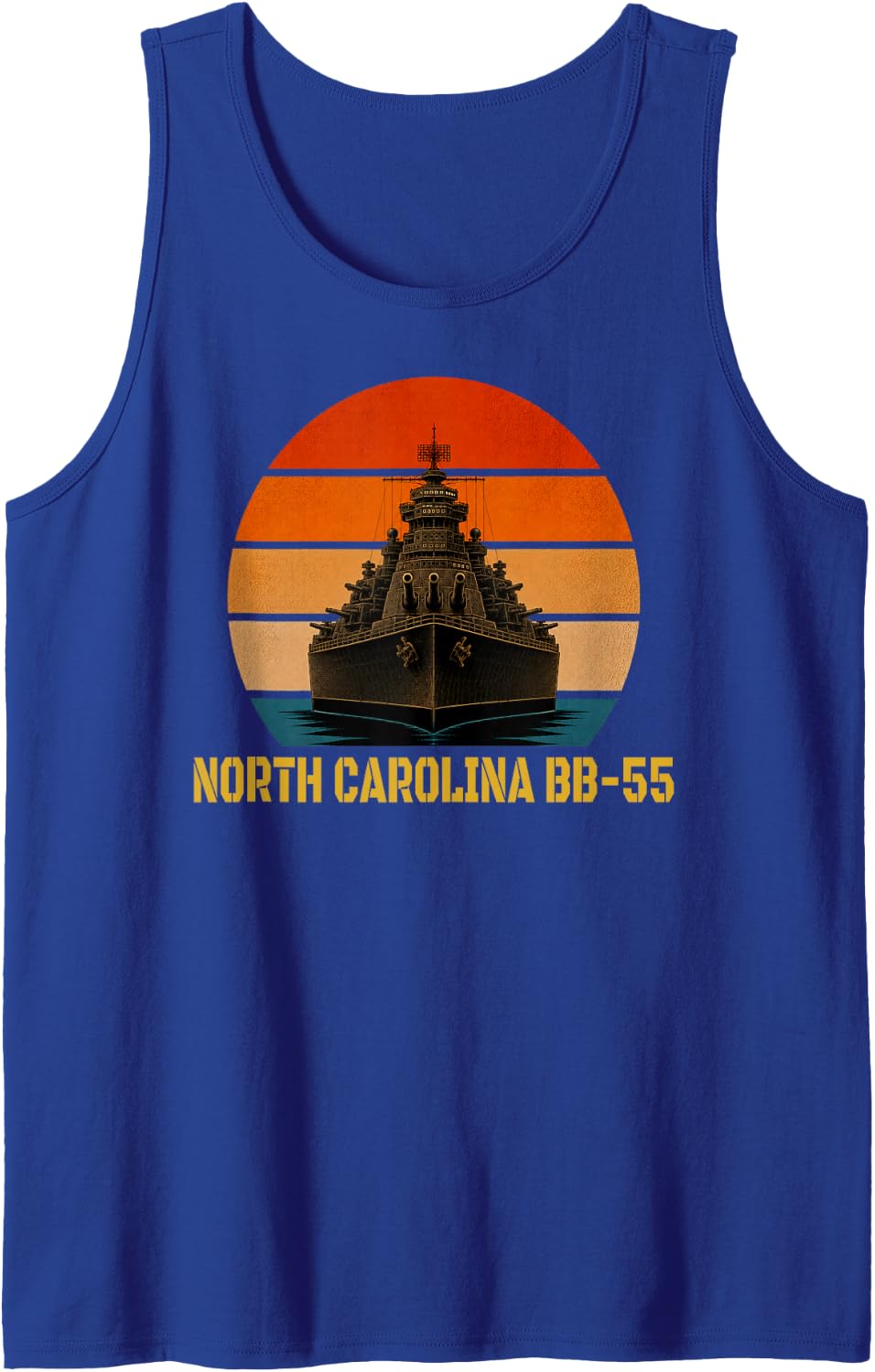 Sunset & Battleship USS North Carolina BB-55 Veterans Sailor Tank Top - Royal Blue