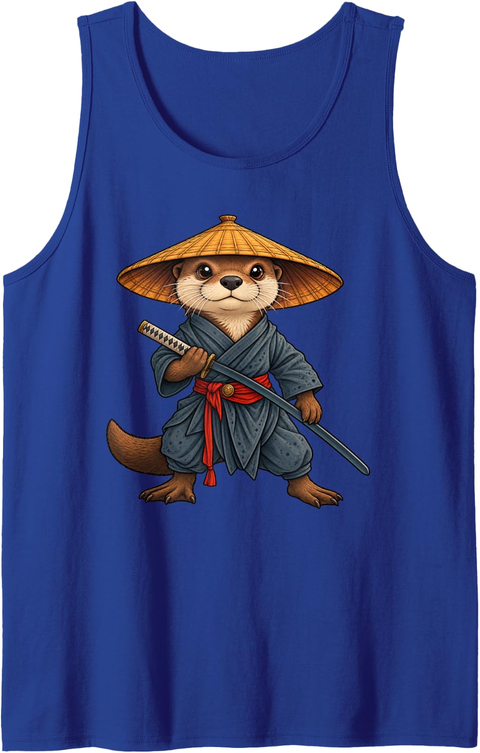 Otter Samurai Art Japanese Sleeveless Tank Top - Royal Blue