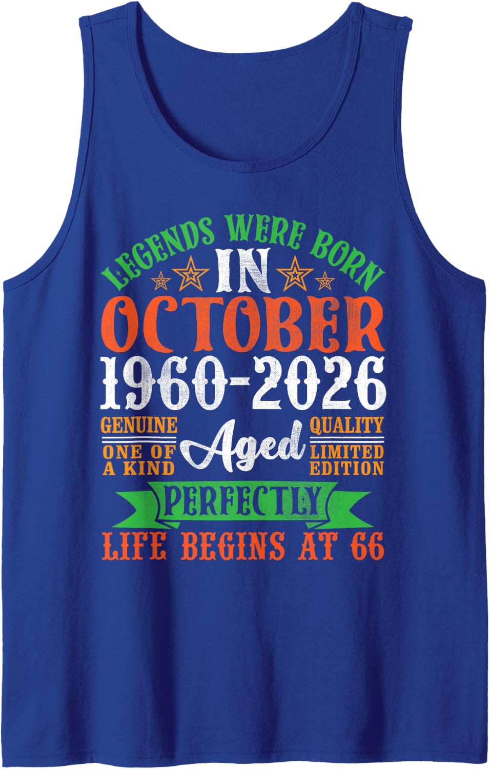 Legends were Born October 1961 2026 Life Begins 65 Years Old Sleeveless Tank Top - Royal Blue