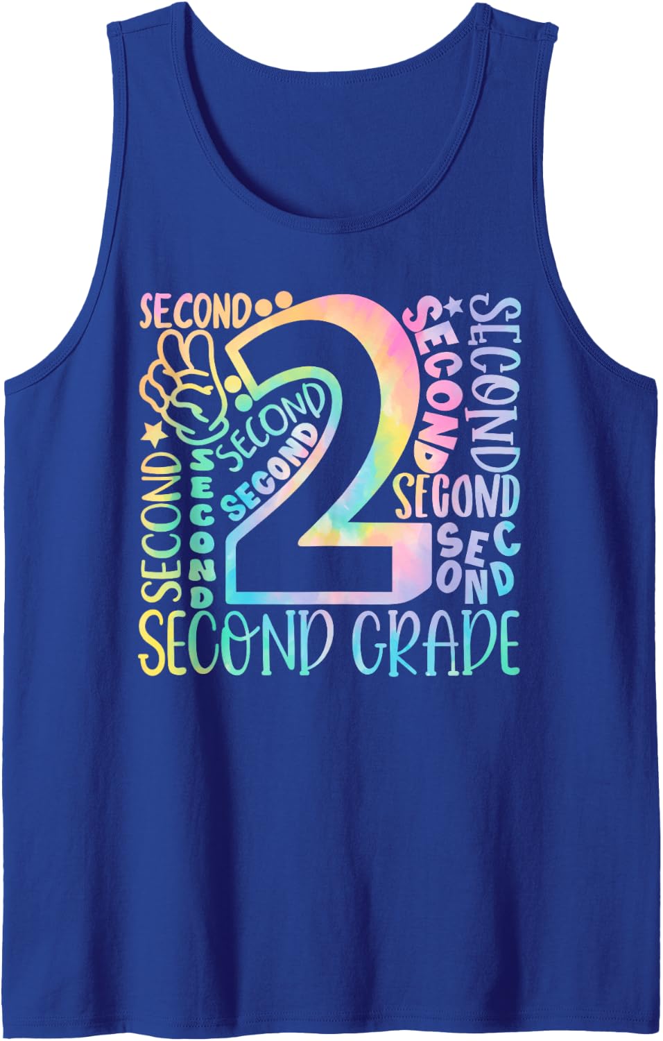 2nd Grade Typography Team Tie Dye Back to School Teacher Kid Sleeveless Tank Top - Royal Blue