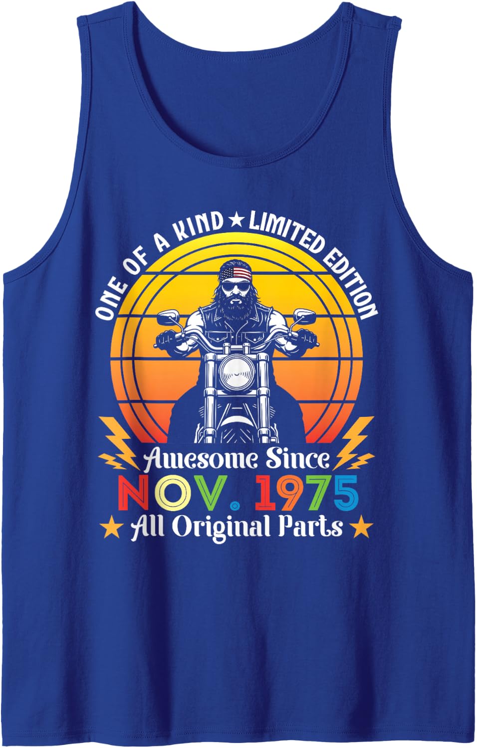 One of A Kind Ltd Edition Awesome Since November 1975 Biker Sleeveless Tank Top - Royal Blue