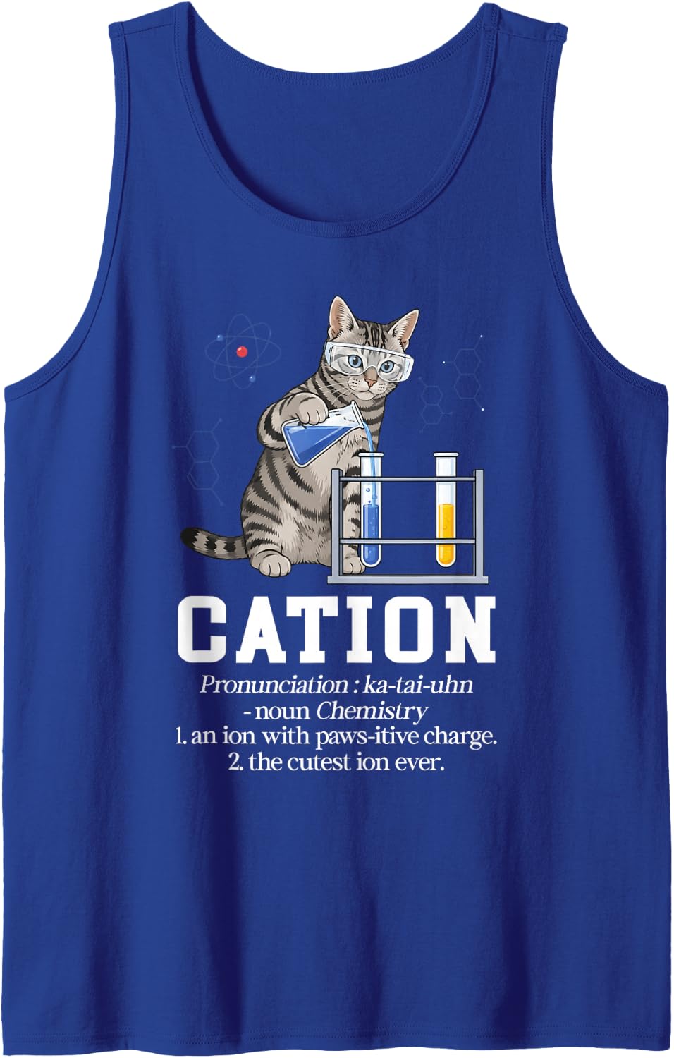 Cation Chemistry Cat Funny Science Nerd Physics Chemistry Sleeveless Tank Top - Royal Blue