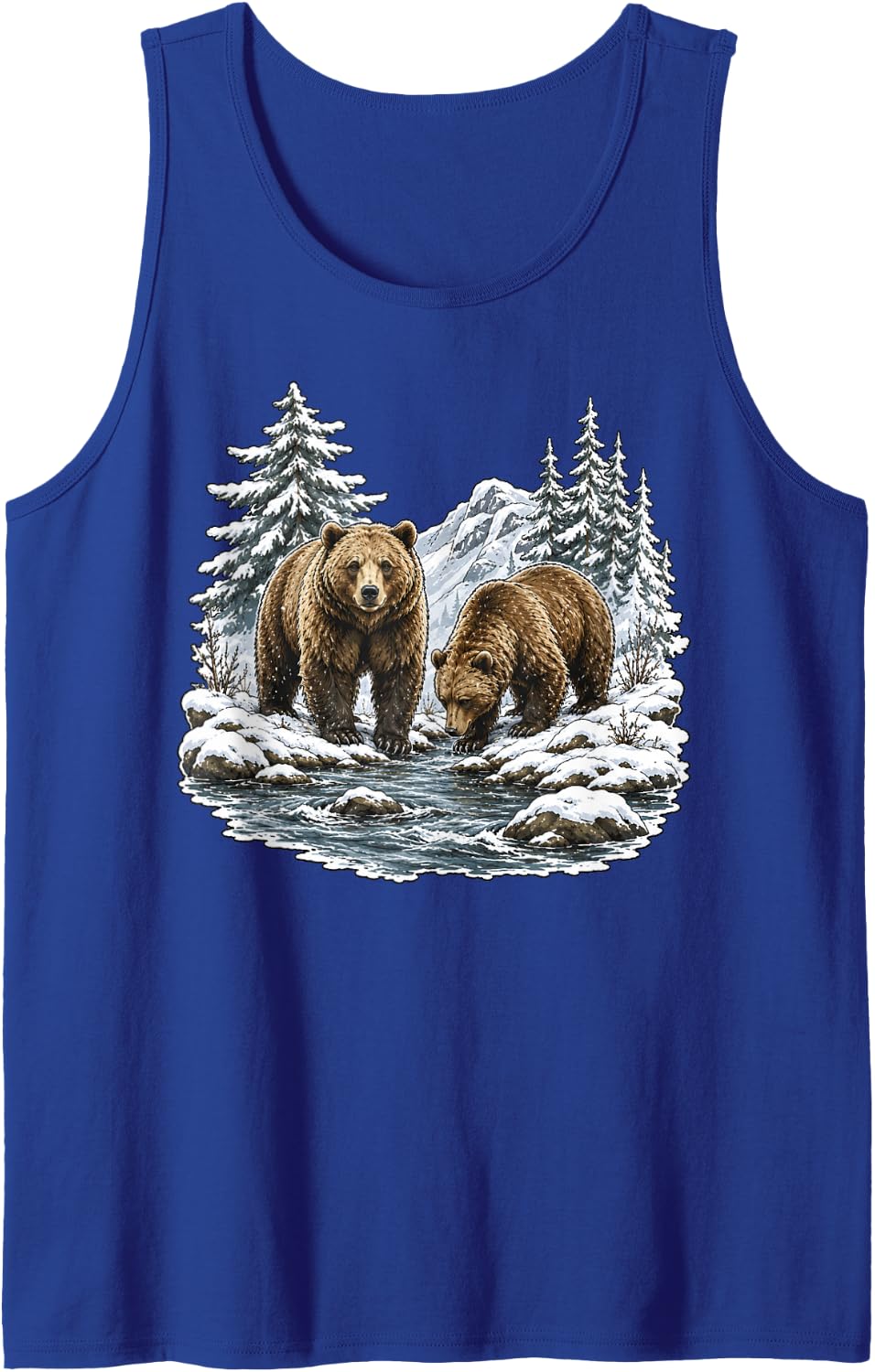 Brown Bear Forest Wildlife Nature Mountains Outdoor Graphic Sleeveless Tank Top - Royal Blue