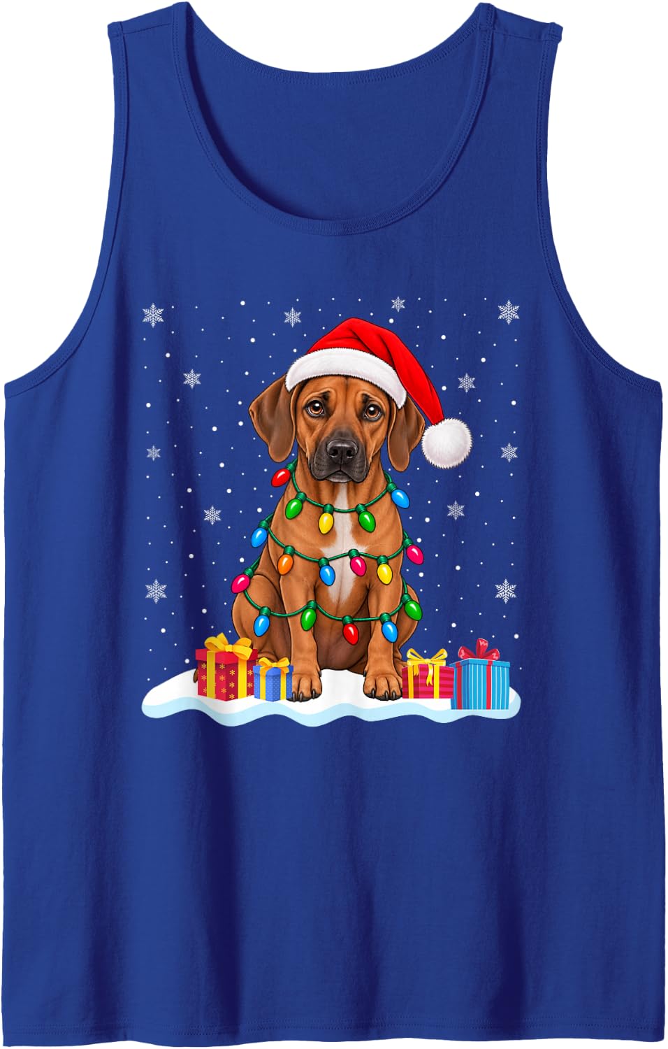 Funny Rhodesian Ridgeback Christmas Sweater Santa Hat Dog Sleeveless Tank Top - Royal Blue