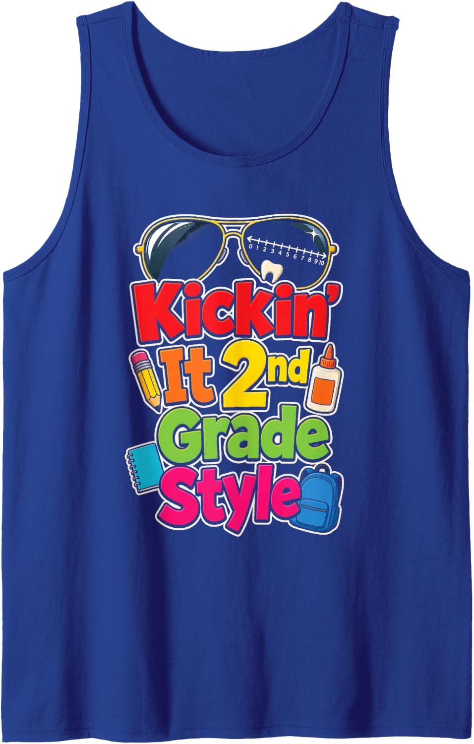 Kickin' It 2nd Grade Style Second Grader Elementary School Sleeveless Tank Top - Royal Blue