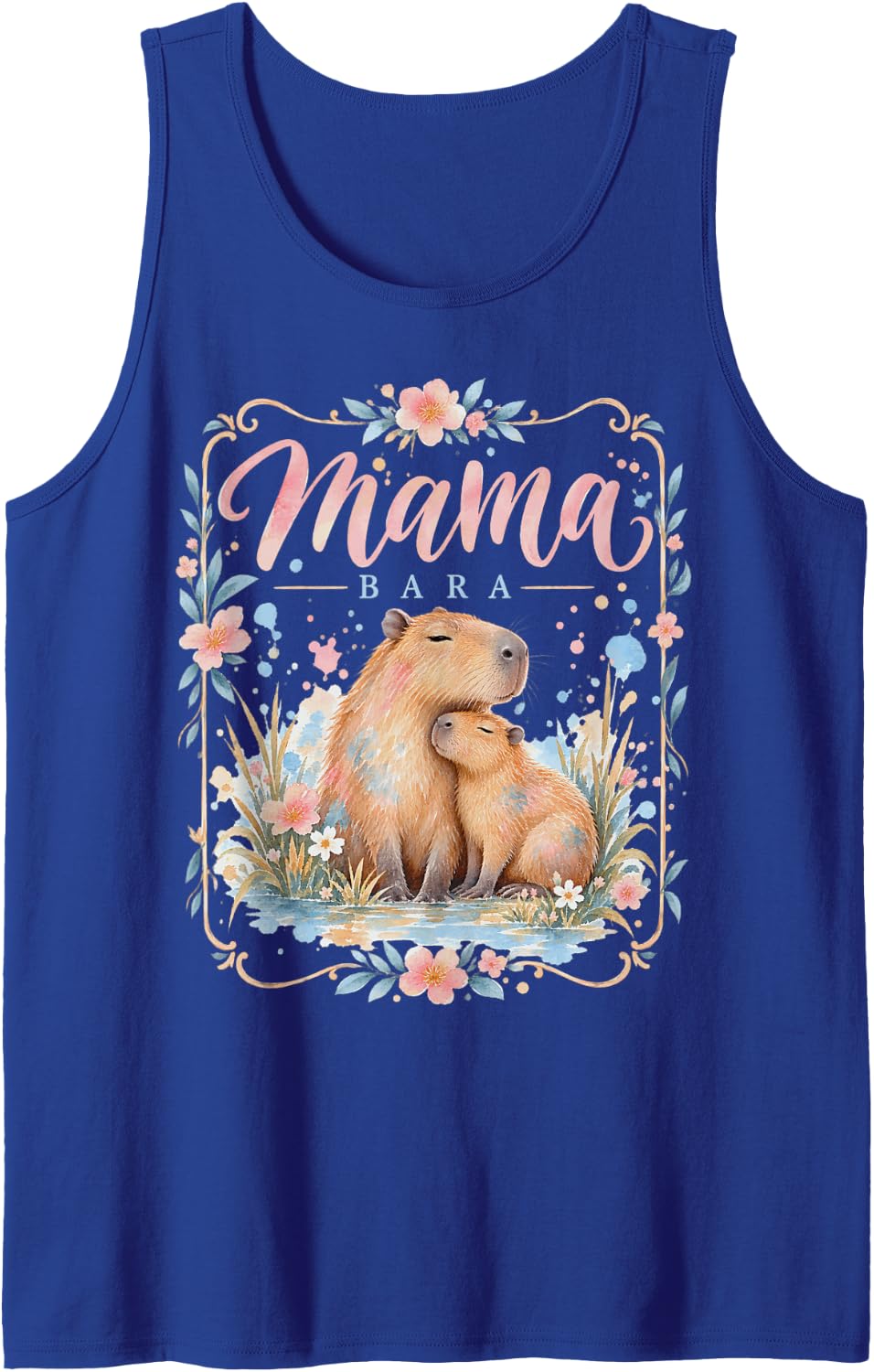 Watercolor Capybara Mom Mamabara Sleeveless Tank Top - Royal Blue