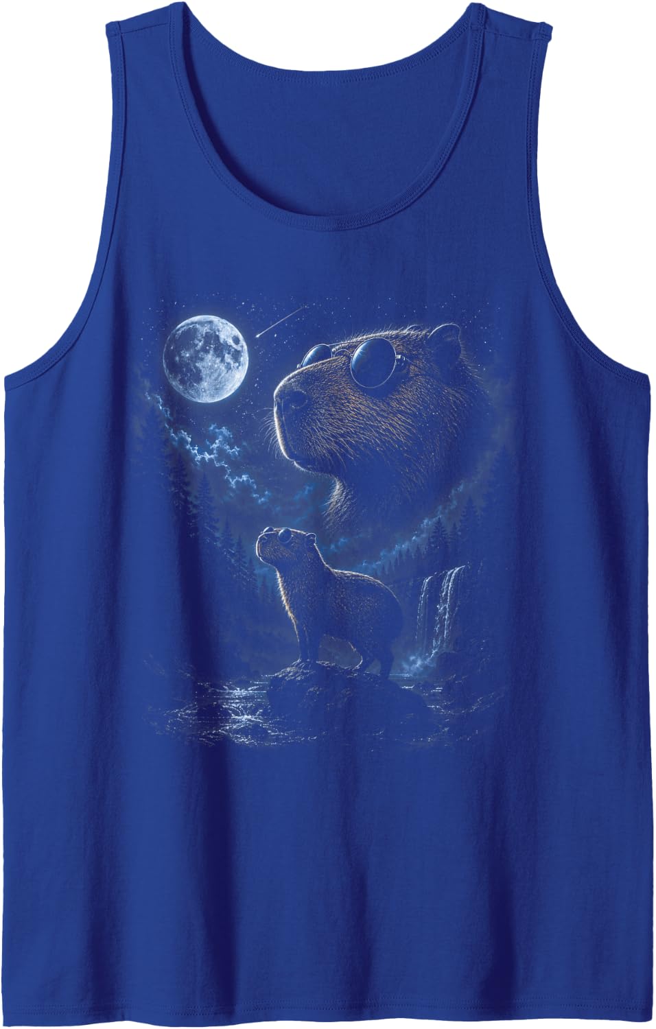 Vintage Capybara Howling At The Moon Meme 90s Animal Graphic Sleeveless Tank Top - Royal Blue