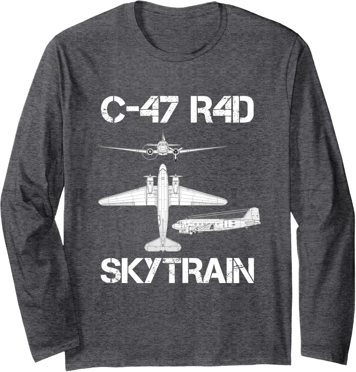 C-47 R4D Skytrain Transport Plane Aircraft WW2 Airplane Long Sleeve T-Shirt - Adult Unisex Dark Heather Grey