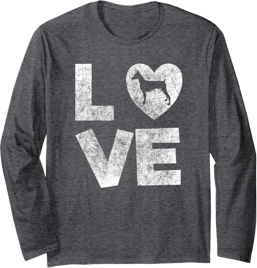 I Love Doberman Pinscher Long Sleeve Gift Tee Shirt - Adult Unisex Dark Heather Grey