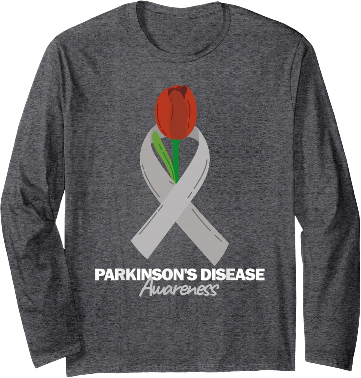Parkinson's Disease Awareness Month April Support Wear Grey Long Sleeve T-Shirt - Adult Unisex Dark Heather Grey