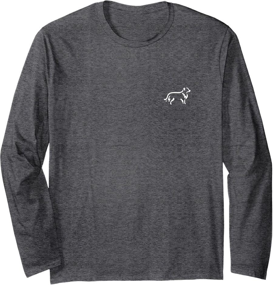 Simple Minimalist Badge Line Art Miniature American Shepherd Long Sleeve T-Shirt - Adult Unisex Dark Heather Grey