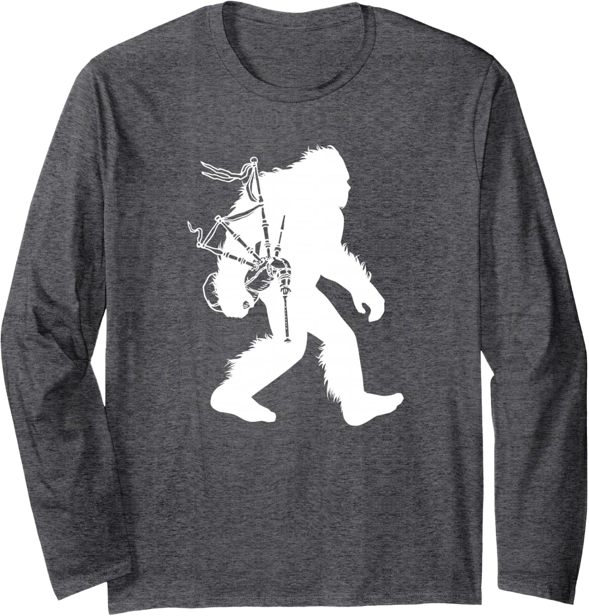 Bigfoot Bagpipes Irish Cryptid Scottish Sasquatch Bagpiper Long Sleeve T-Shirt - Adult Unisex Dark Heather Grey