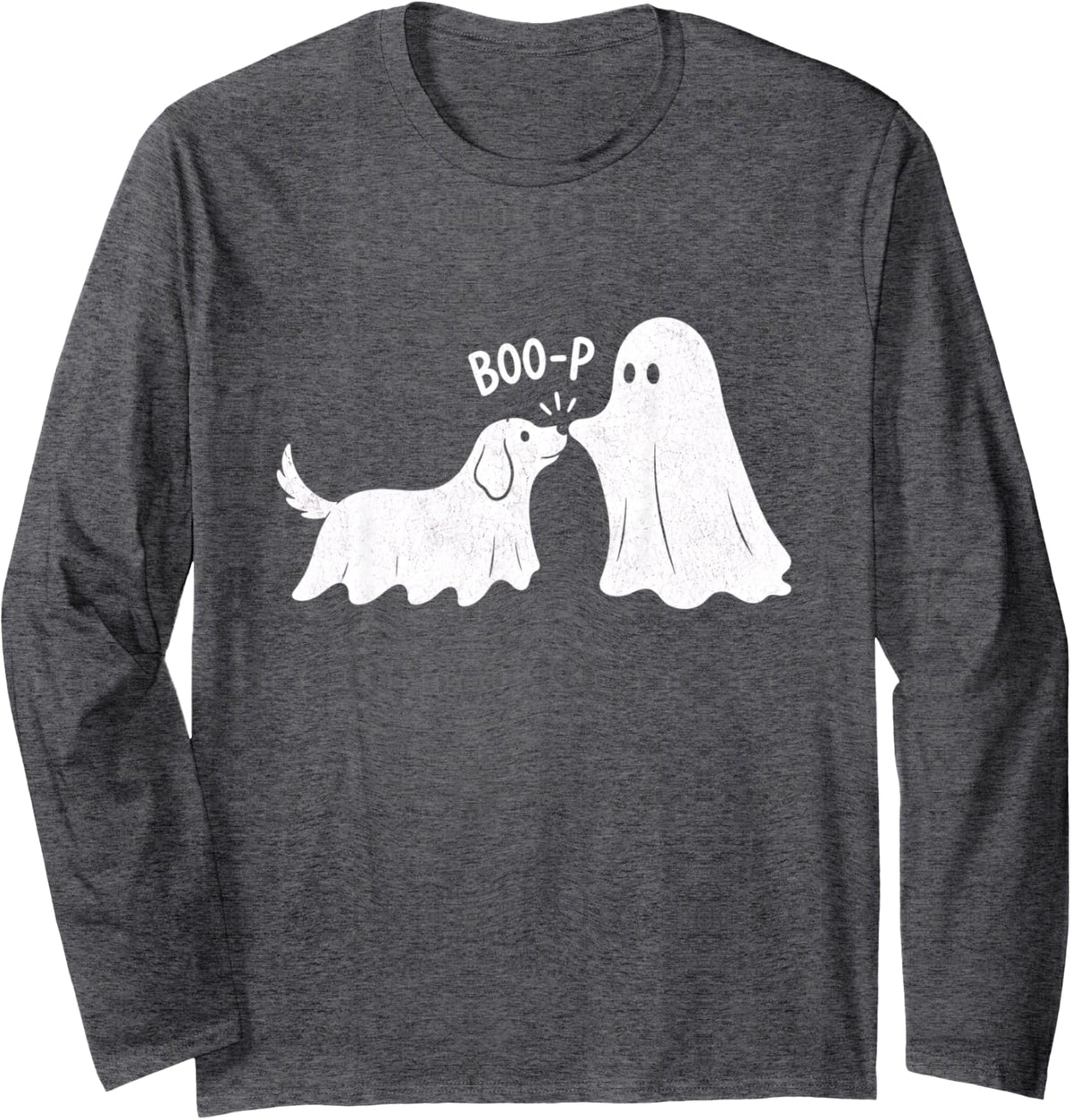 Funny Boo-P Ghost Dog Halloween Cute Spooky Dog Lover Long Sleeve T-Shirt - Adult Unisex Dark Heather Grey