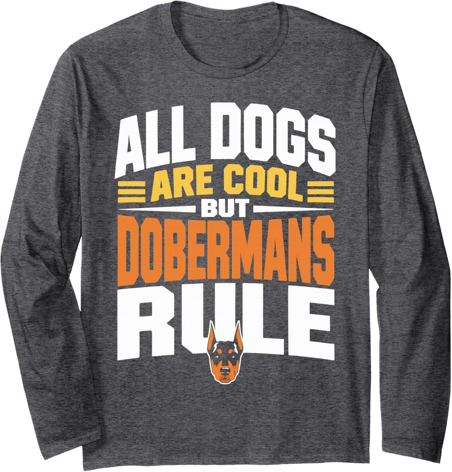 Doberman Lover Long Sleeve T-Shirt - Adult Unisex Dark Heather Grey