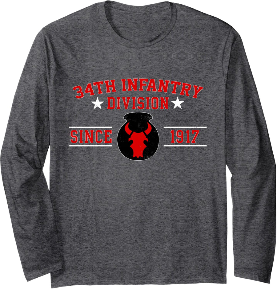 34th Infantry Division Veteran Military Father Day Christmas Long Sleeve T-Shirt - Adult Unisex Dark Heather Grey