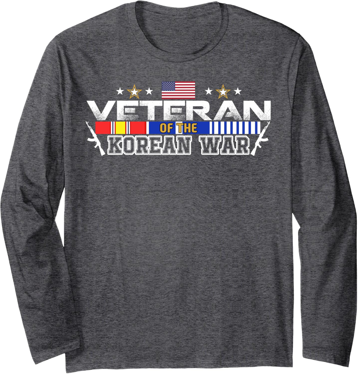 Korea Veteran Flag, Korean War Vet Pride Service Ribbon Gift Long Sleeve T-Shirt - Adult Unisex Dark Heather Grey