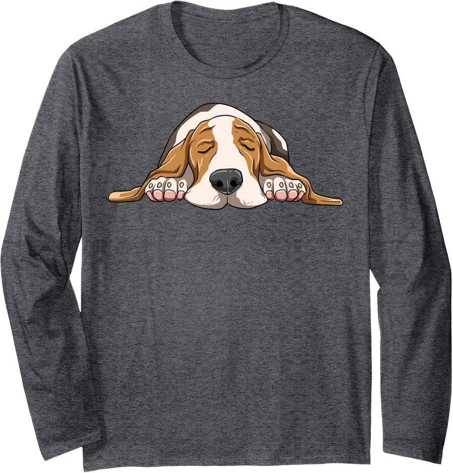 Lazy Basset Hound Sleeping Basset Hound Sleep Long Sleeve T-Shirt - Adult Unisex Dark Heather Grey