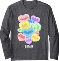 DC Comics Batman Valentine's Day Batman Candy Hearts Long Sleeve T-Shirt - Adult Unisex Dark Heather Grey
