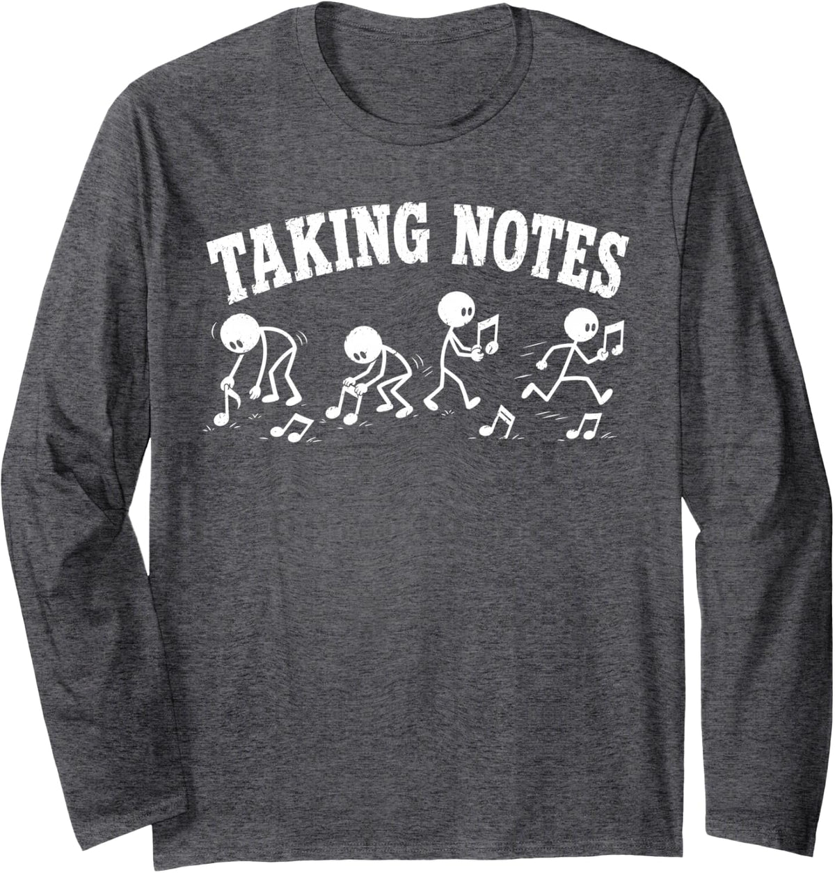 Funny Music Art for Men Women Musical Note Joke, Music Class Long Sleeve T-Shirt - Adult Unisex Dark Heather Grey