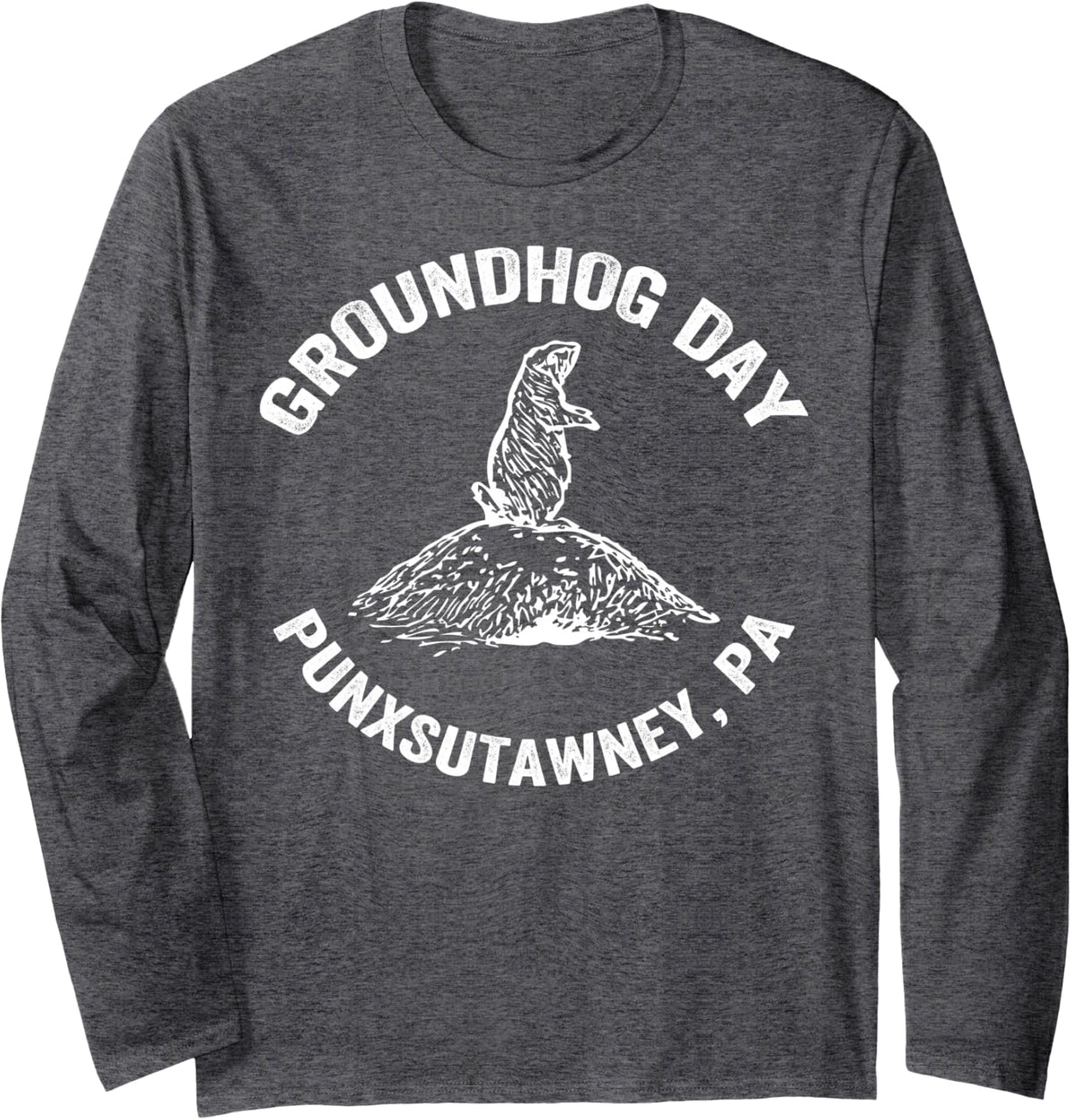 Groundhog Day Party Ground Hog Shadow Long Sleeve T-Shirt - Adult Unisex Dark Heather Grey
