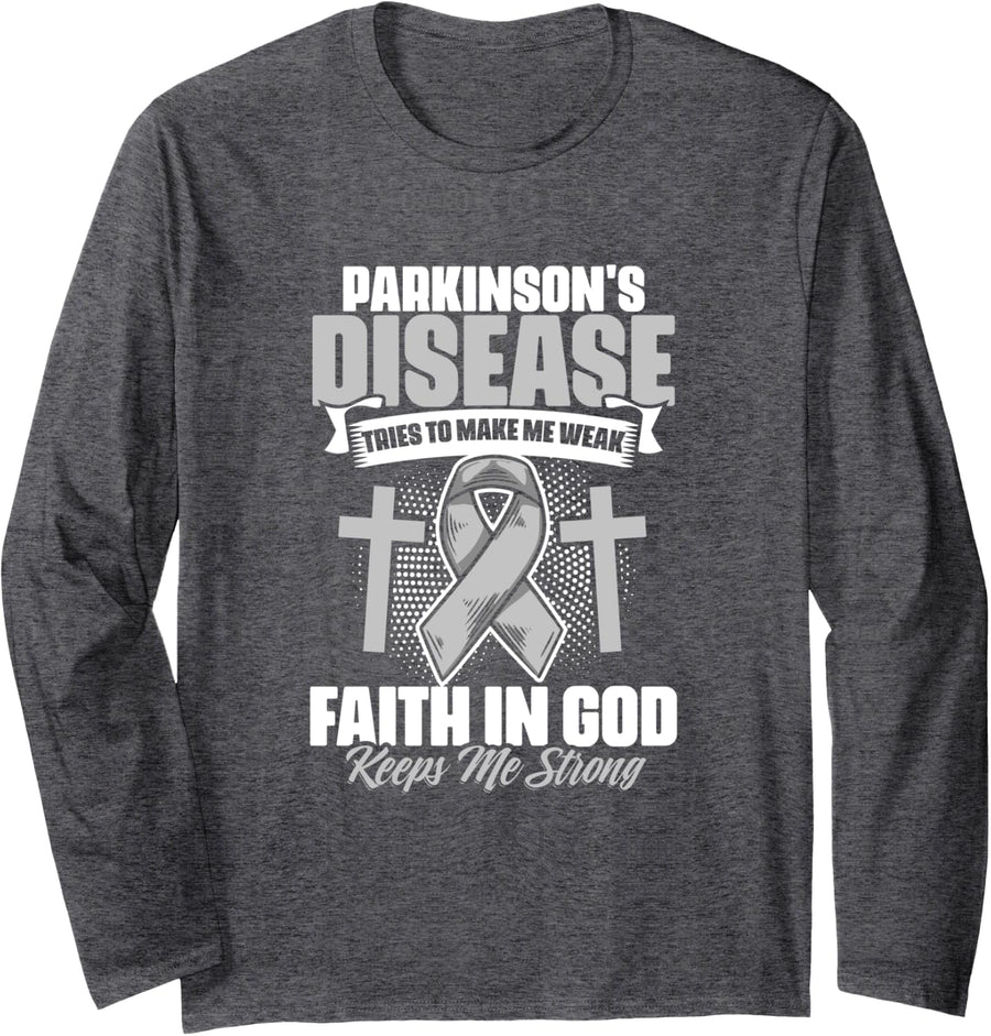 Faith In God PD Patients Fighter Parkinson's Disease Warrior Long Sleeve T-Shirt - Adult Unisex Dark Heather Grey