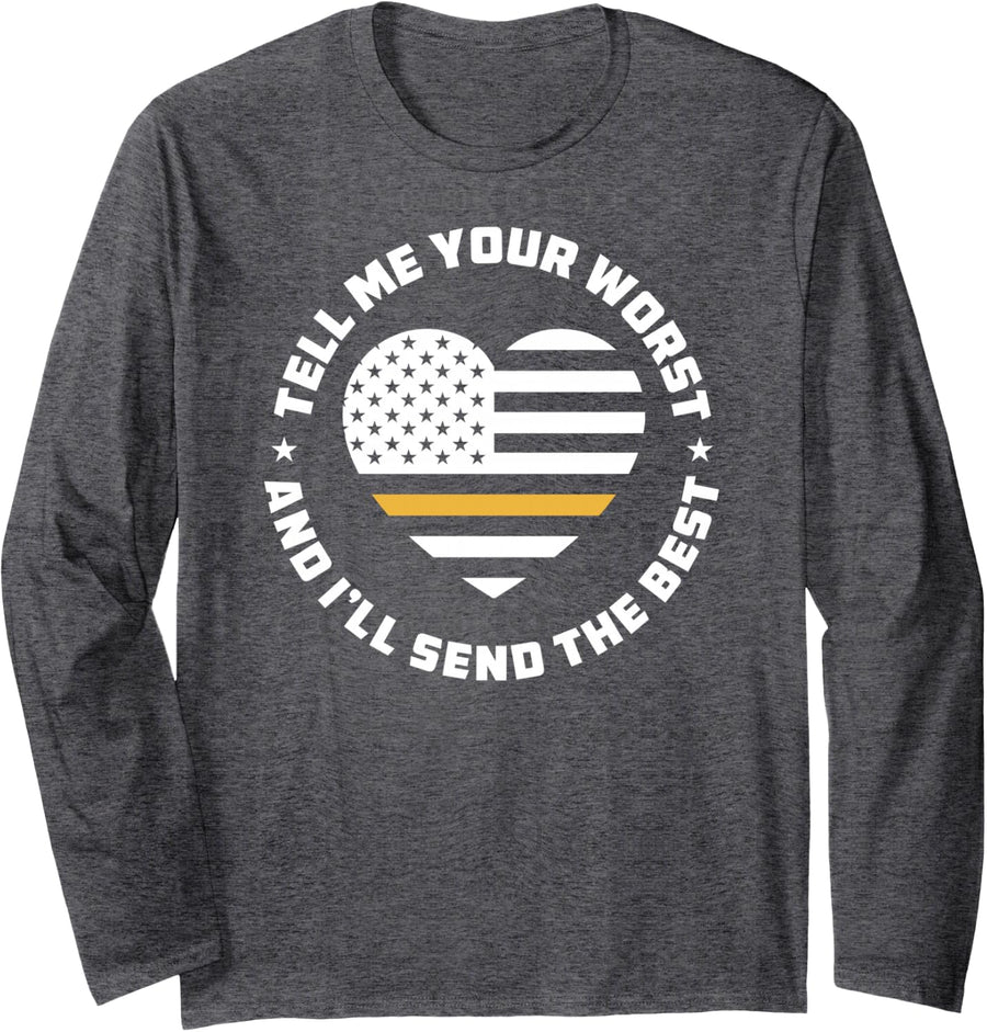 Dispatcher Thin Yellow Line - US Flag Heart Dispatcher Long Sleeve T-Shirt - Adult Unisex Dark Heather Grey