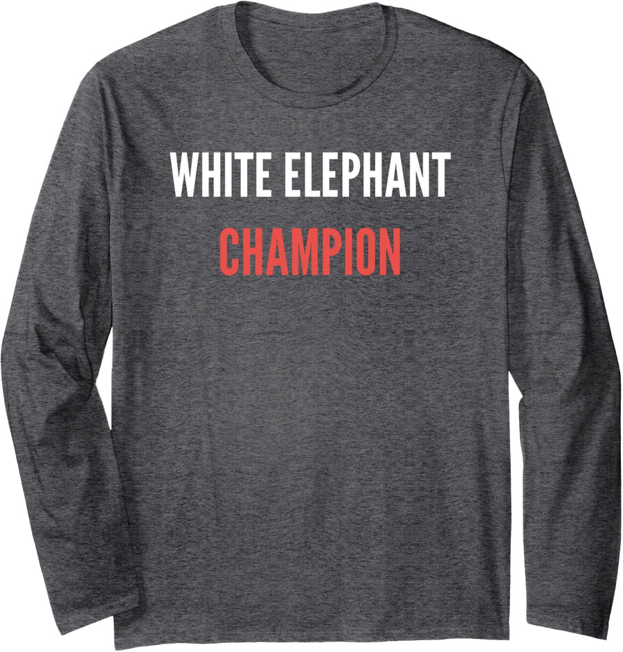 White Elephant Champion Funny Gift Exchange Winner Long Sleeve T-Shirt - Adult Unisex Dark Heather Grey