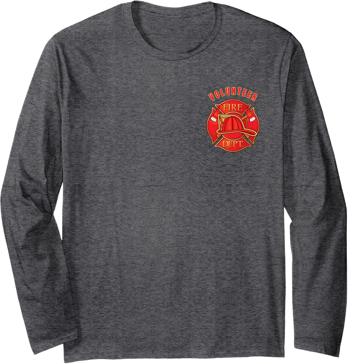 Volunteer Fire Department Helmet and Crossed Axes Badge Long Sleeve T-Shirt - Adult Unisex Dark Heather Grey