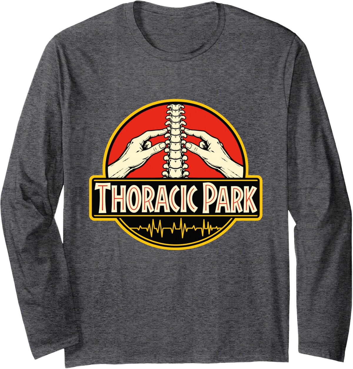 Thoracic Park - Chiropractor Humor Chiro Student Long Sleeve T-Shirt - Adult Unisex Dark Heather Grey