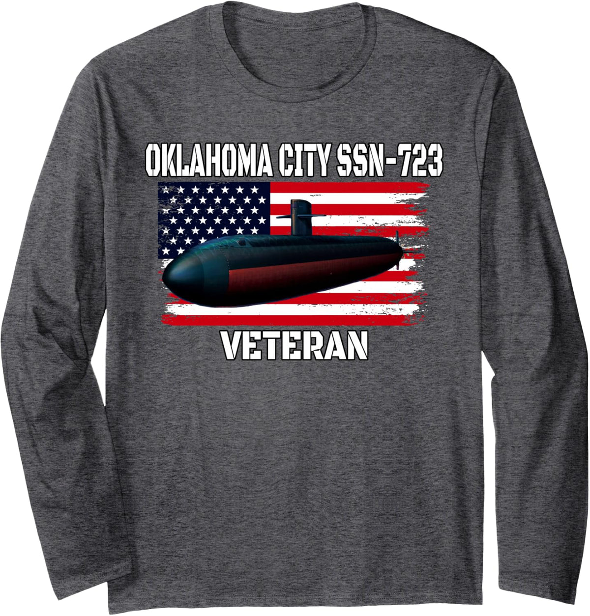 Submarine USS Oklahoma City SSN-723 Veteran Grandfather Dad Long Sleeve T-Shirt - Adult Unisex Dark Heather Grey