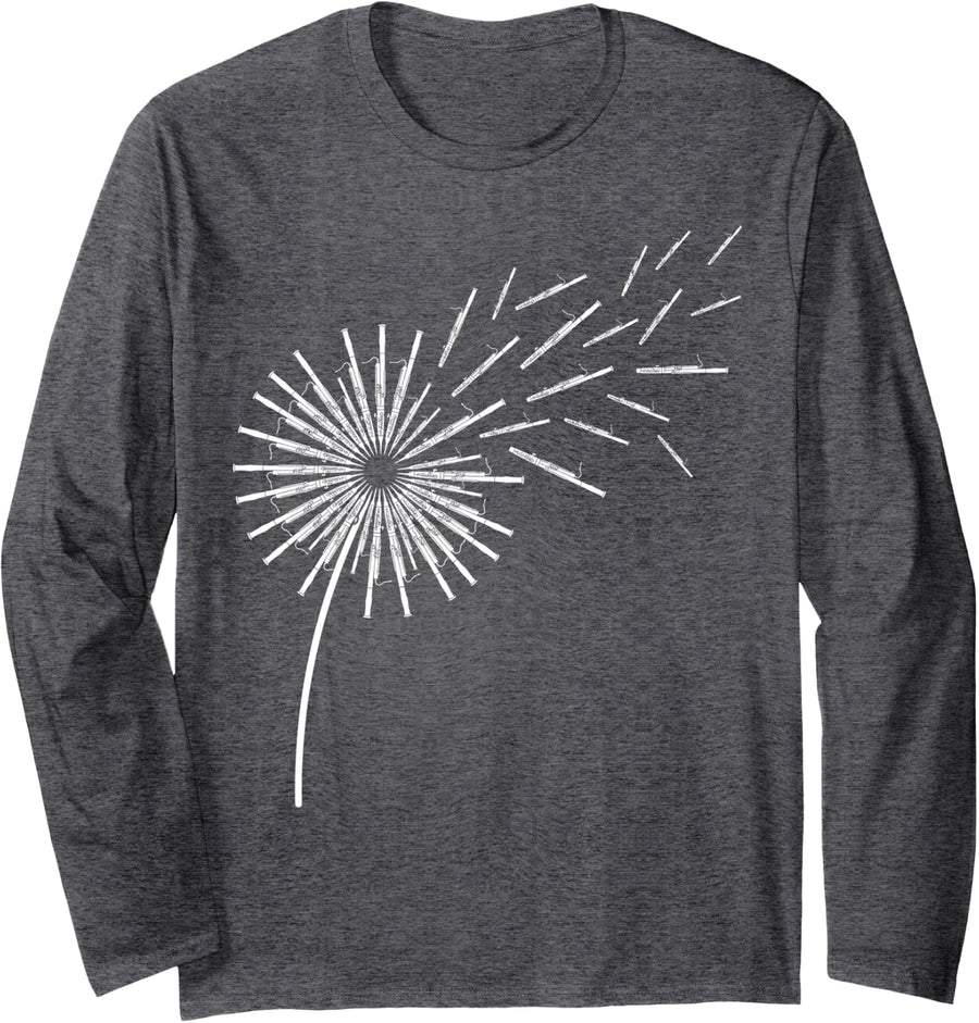 Bassoon Dandelion Silhouette Double Reed Orchestra Musician Long Sleeve T-Shirt - Adult Unisex Dark Heather Grey