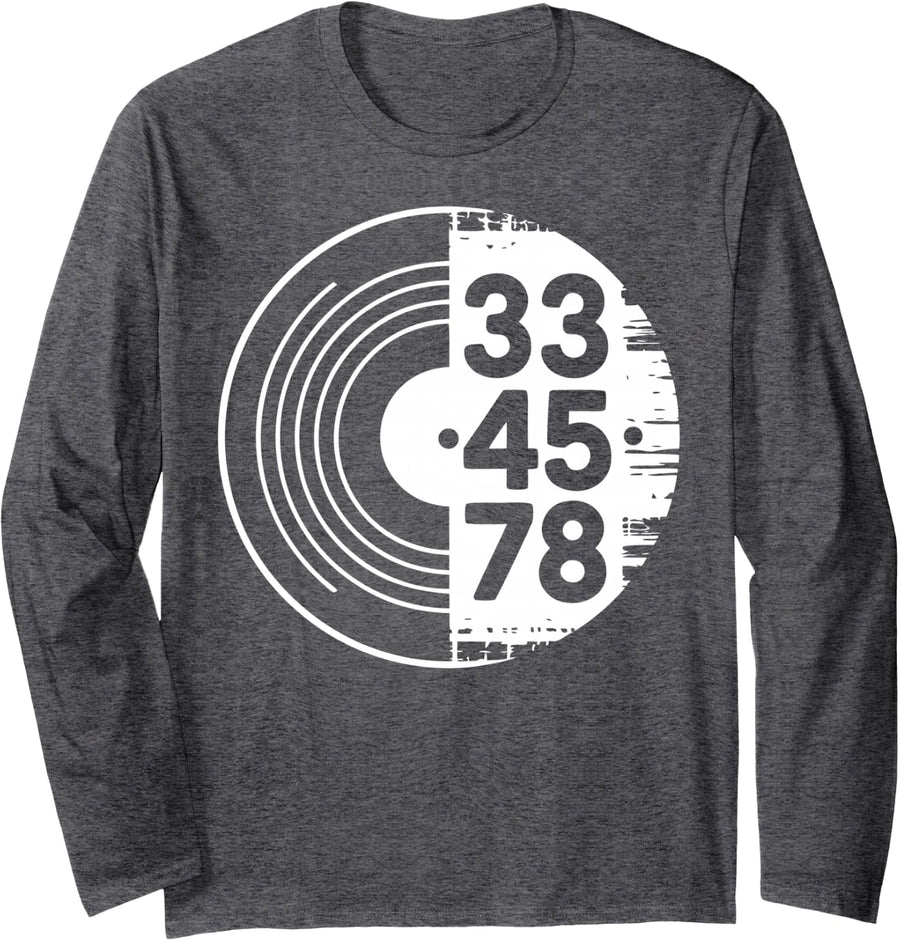 Vinyl Record DJ Turntable Music Long Sleeve T-Shirt - Adult Unisex Dark Heather Grey