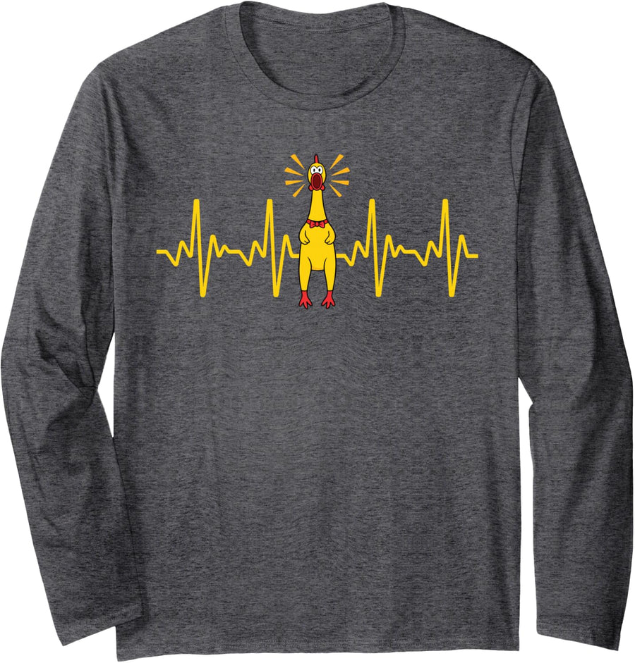 Cool Rubber Chicken Design for Men Women Kids Rubber Chicken Long Sleeve T-Shirt - Adult Unisex Dark Heather Grey