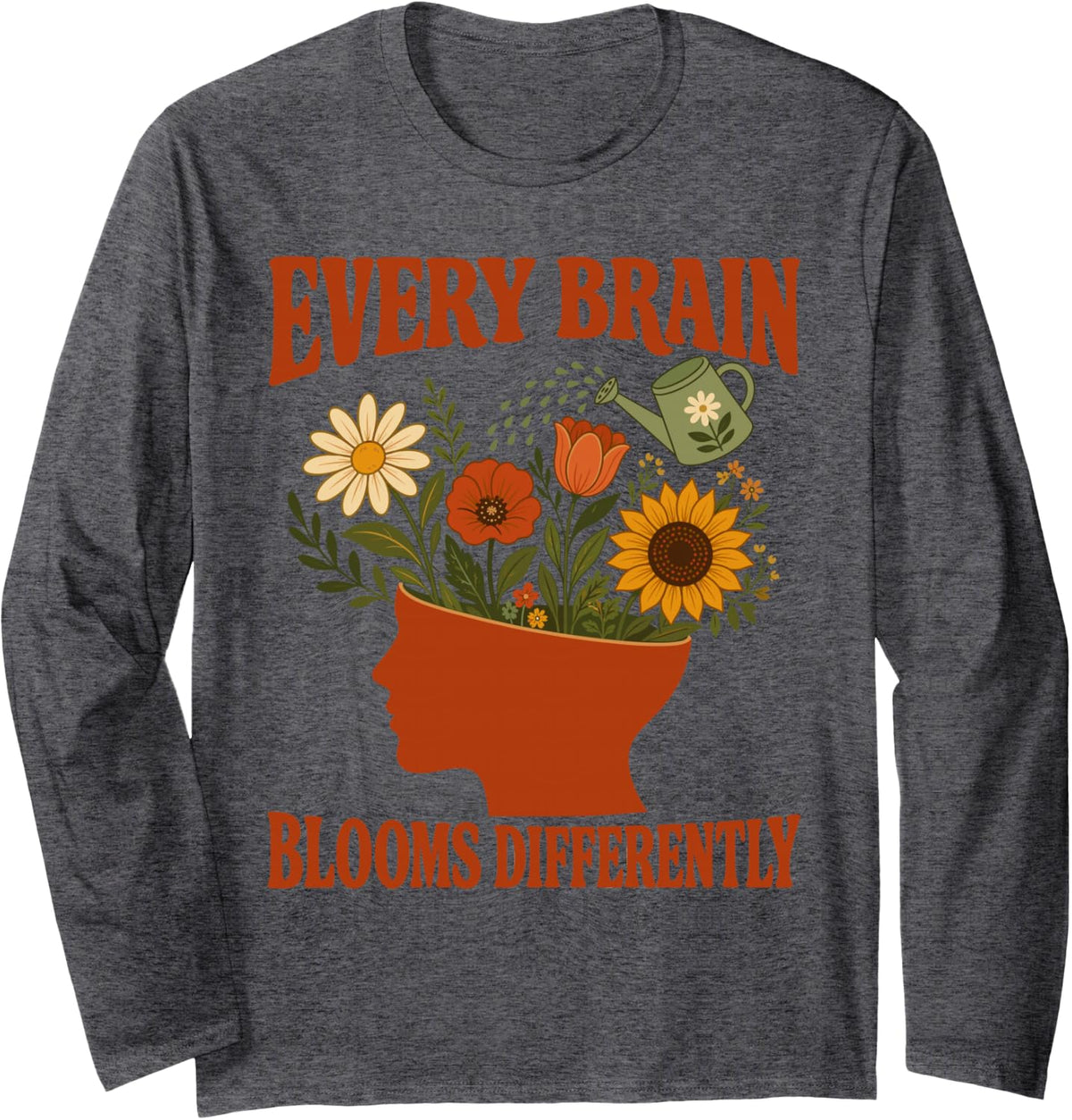 Every Brain Blooms Differently Sped Teacher Retro Long Sleeve T-Shirt - Adult Unisex Dark Heather Grey