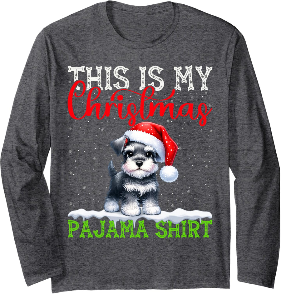 This is My Giant Schnauzer Ugly Christmas Pajama Sweater Long Sleeve T-Shirt - Adult Unisex Dark Heather Grey
