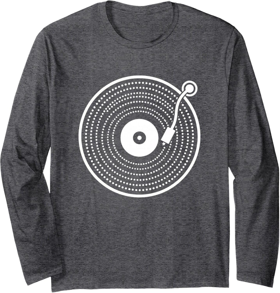 Vinyl Record Turntable Retro Dj Music Lover Long Sleeve T-Shirt - Adult Unisex Dark Heather Grey