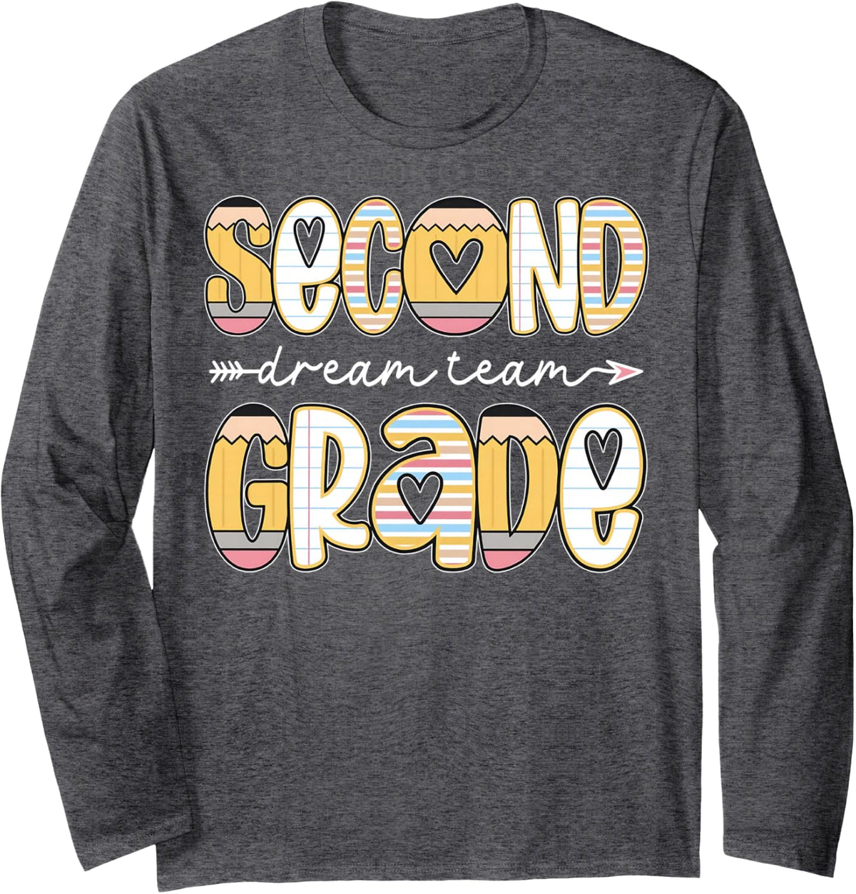 2nd Grade Dream Team Back to School Teacher Student Kids Long Sleeve T-Shirt - Adult Unisex Dark Heather Grey
