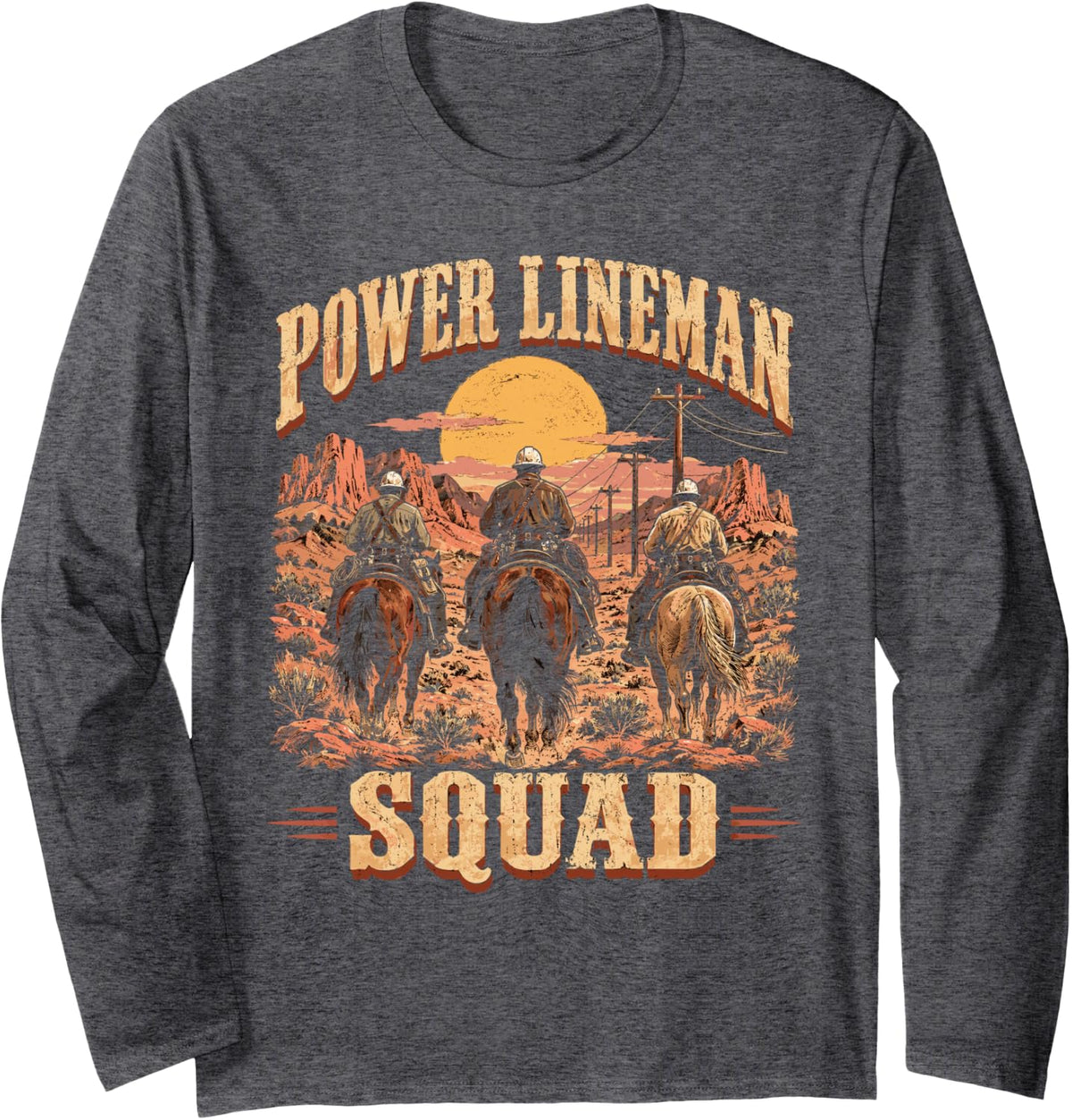 Power Lineman Squad Long Sleeve T-Shirt - Adult Unisex Dark Heather Grey
