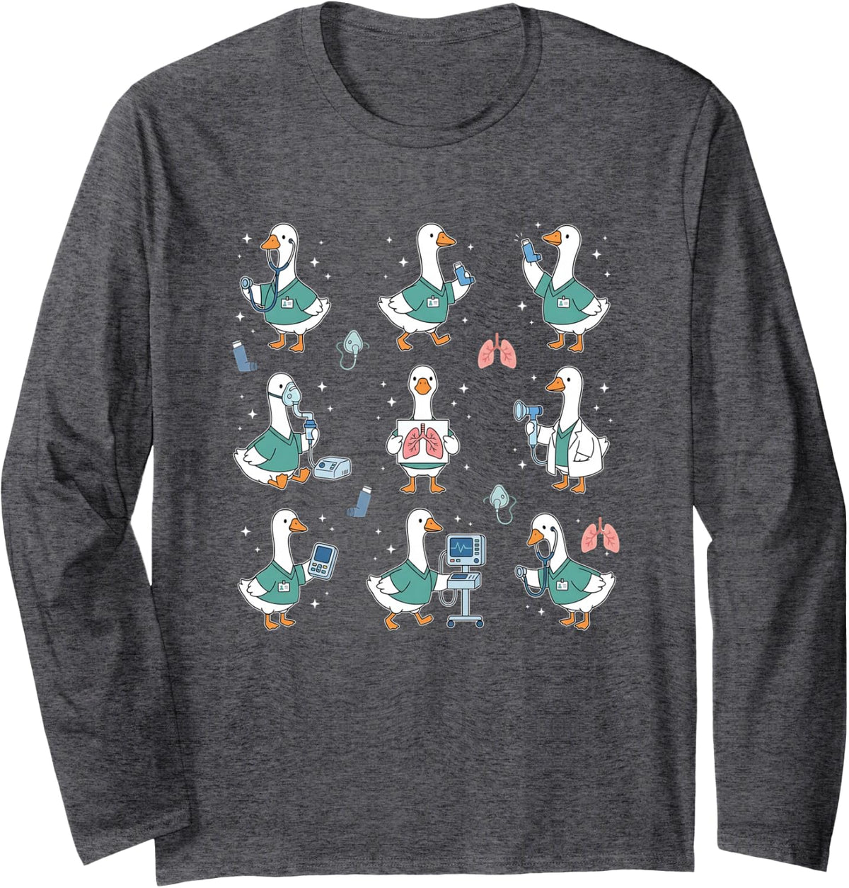 Respiratory Therapist RT Squad Silly Goose Lungs Medical Long Sleeve T-Shirt - Adult Unisex Dark Heather Grey