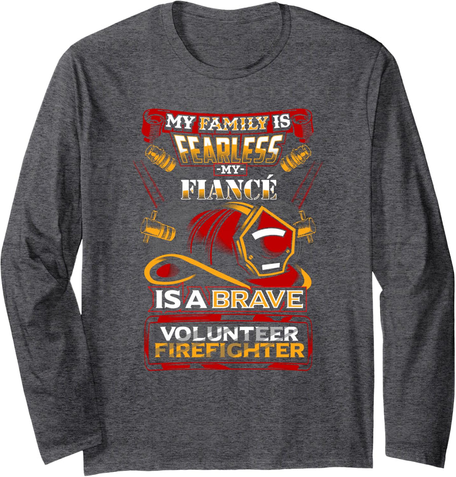 Volunteer Firefighter Design for Fiance Long Sleeve T-Shirt - Adult Unisex Dark Heather Grey