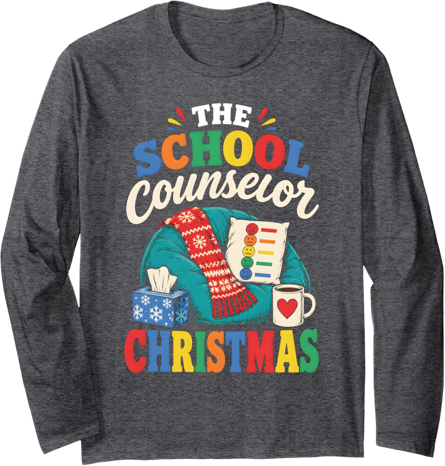 The School Counselor Christmas Cozy Feelings Chart Design Long Sleeve T-Shirt - Adult Unisex Dark Heather Grey