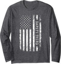 Funny 4th of July Patriotic Fireworks Safety Third USA Flag Long Sleeve T-Shirt - Adult Unisex Dark Heather Grey